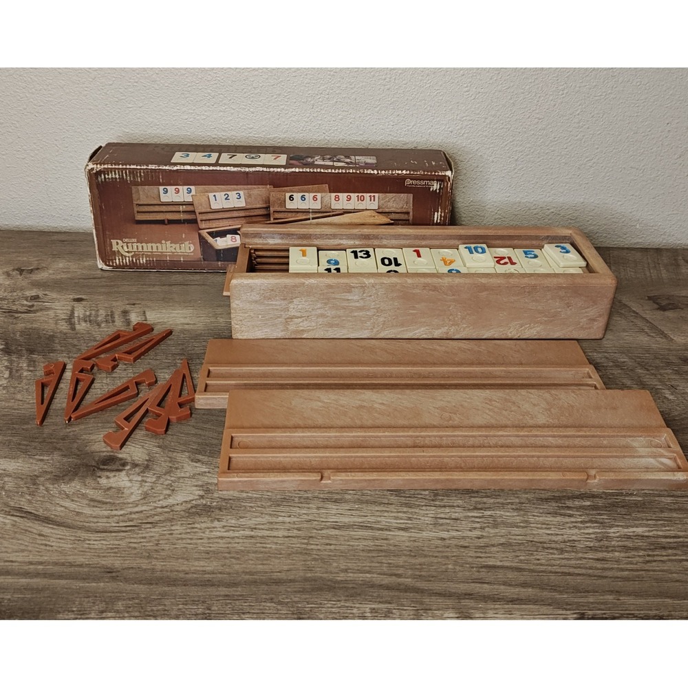 Pressman Deluxe Rummikub Board Game VTG 1980 Israel Brown Wood Case Complete